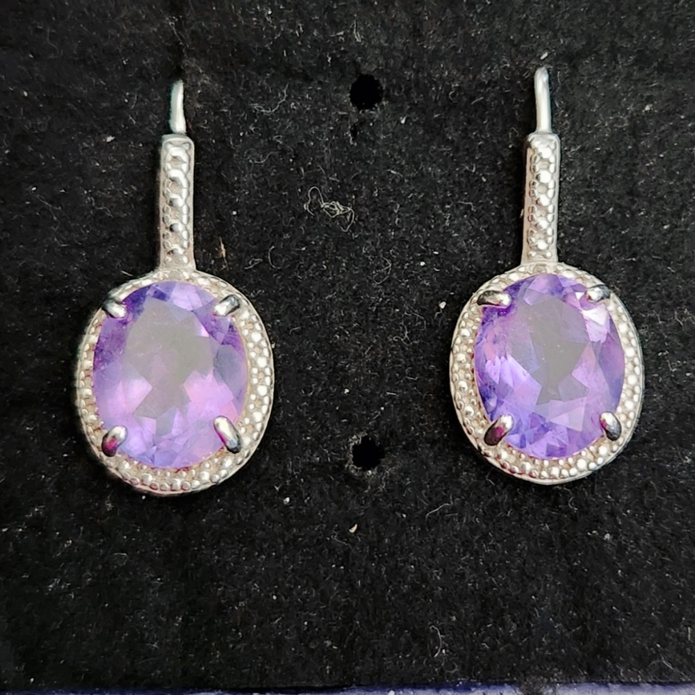 Amethyst earrings in sterling silver.  .925 stamped